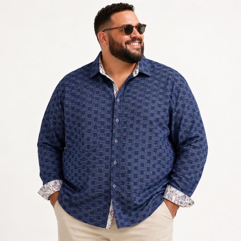 Claiborne Men's 3XL Stretch Casual Shirt Big Tall Geometric Modern Dad Style